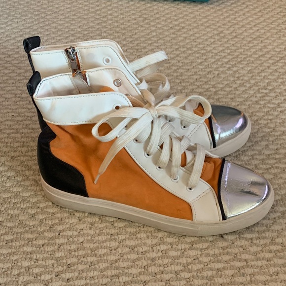 Steve Madden Orange and Silver High-Top Sneakers - Picture 3 of 4